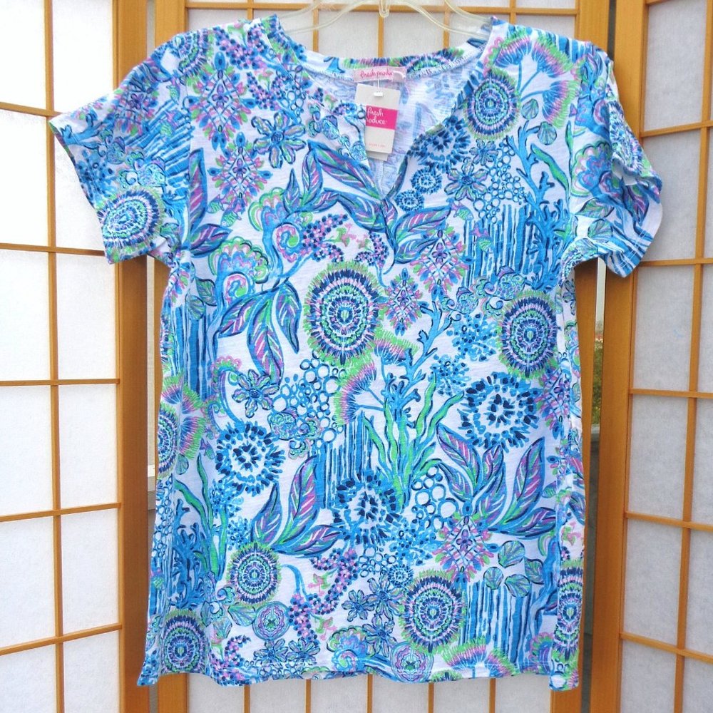 FRESH PRODUCE Slub Split Neck T white 100% cotton Tropic Gardens